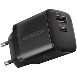 Axagon Sil wallcharger 2x port (USB-A + USB-C), PD3.0/QC4+/PPS/AFC/Apple. 30W total power.