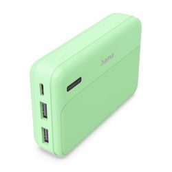 HAMA Външна батерия "Pocket 10", 10000 mAh, Изходи: 2x USB-A, зелена