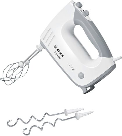 Миксер Bosch MFQ36400, Hand mixer, 450 W, 5 speed settings, additional pulse/turbo setting, white/grey