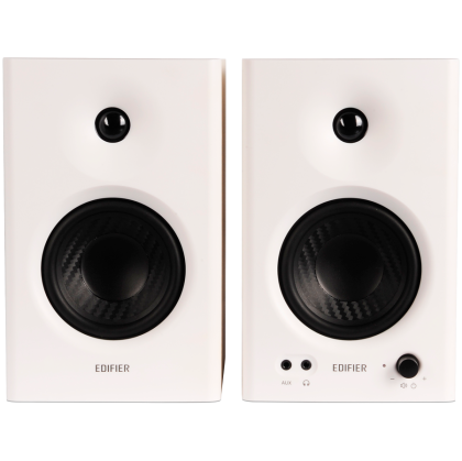 Edifier MR4 Active Studio Monitors, RCA, AUX, TRS, 1-inch Tweeters, 4-inch Woofers, 42W (RMS), Control Knob, White