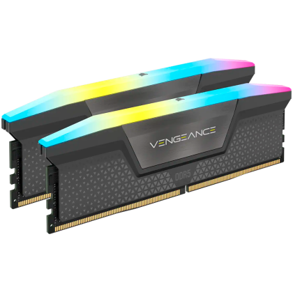 CORSAIR DDR5, 6000MT/s 32GB 2x16GB DIMM, 30-36-36-76, Std PMIC, AMD EXPO, VENGEANCE RGB DDR5 Cool Grey Heatspreader, Black PCB, 1.4V