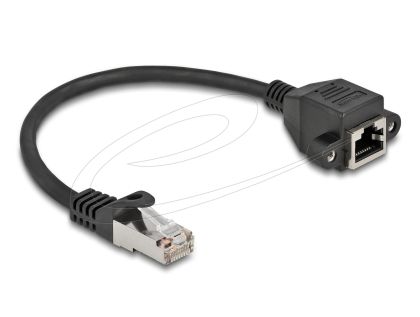 Delock Мрежов кабел удължителен S/FTP RJ45 мъжко към RJ45 женско, Cat. 6A, 25 cm, черен