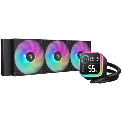 DeepCool LQ360, 360mm CPU Liquid Cooler, 3x120mm ARGB PWM Fans, LED Screen, Anti-Leak Technology, Black, LGA1851/1700/1200/1151/1150/1155, AMD AM5/AM4, 5Y, R-LQ360-BKLSMW-G-1