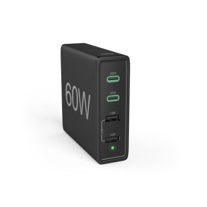 HAMA Зарядна станция 4 порта, 60W, 2 x USB-C, 2 x USB-A, PD, Fast Charge