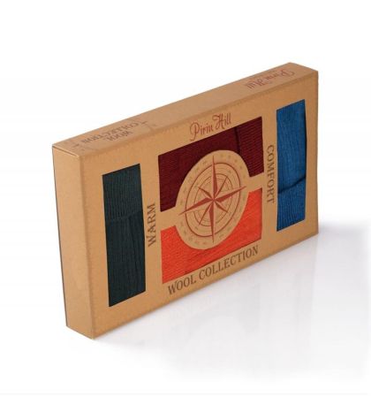 Кутия с 4 чифта Дебели Вълнени чорапи - Бордо, Оранж, Петрол, Тъмнозелен