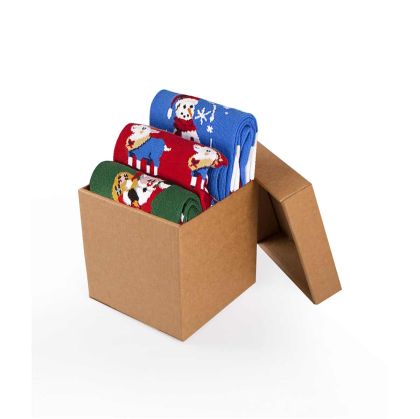 Кутия с 3 чифта Коледни чорапи Wintertime - Дядо Коледа, Снежен Човек, Елен