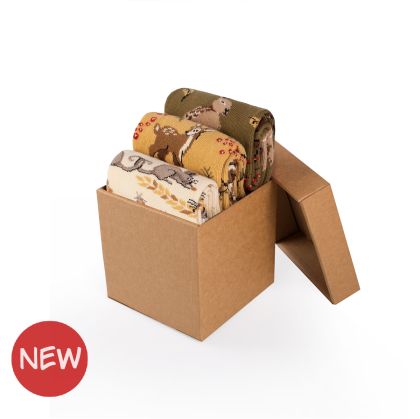 Кутия с 3 чифта Памучни чорапи Есенни Истории - Мишле, Сърна, Заек