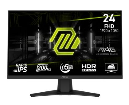 Монитор MSI MAG 244F, 23.8", 0.5ms, 200Hz, Rapid IPS, 1920x1080 (FHD), 16:9, AMD FreeSync Premium, 96% DCI-P3, AG, HDR Ready, 300 nits, 1000:1, DCR 100M:1, DP(1.2a), HDMI 2.0b, Tilt, VESA, Black, 2.9kg