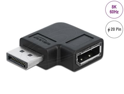 Адаптер Delock 90° DisplayPort 1.4 , 20 pin  мъжко (male) към  DisplayPort 1.4 20 pin женско (female), 8К 7680 x 4320 @ 60 Hz with DSC support