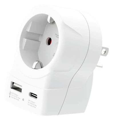 Skross универсален адаптер Europe to USA+1xUSB A/C, 20W , 1500284E