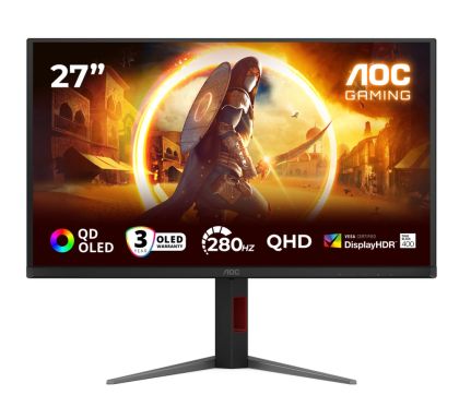 Монитор AOC Q27G4ZD, 27" QD-OLED, 2560x1440@280Hz, 0.03ms GtG, 1.5M:1, 1000cd m/2, Adaptive Sync, FlickerFree, Anti Blue Light, Tilt, Height Adjust, Pivot, Swivel, 2xHDMI, DP, USB hub
