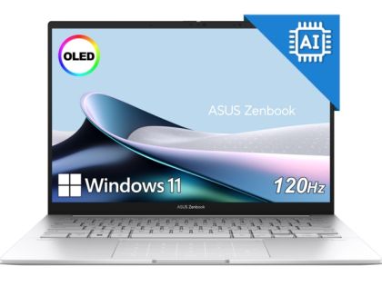Лаптоп Asus Zenbook UX3405CA-ST787X, Intel Ultra 9 285H 2.9 GHz (24MB Cache, up to 5.4 GHz, 16 cores, 16 Threads), 14.0 OLED WQXGA+(WQ+) 2880X1800 16:10 Bend+500nits Glare , 120 Hz, LPDDR5X 32GB ( on board ),1TB  SSD G4, Windows 11 Pro,Foggy Silver