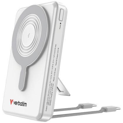 Външна батерия Verbatim Power Bank Magnetic Wireless 10.000 mAh C+C Display Silver
