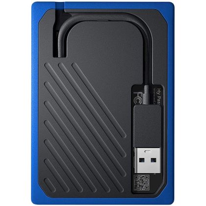 WD 500GB My Passport Go - Portable SSD, up to 400MB/s, 2-meter drop protection - Black w/ Cobalt trim