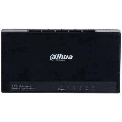 Dahua 5-Port Gigabit Ethernet Switch, L2, IEEE 802.3, IEEE 802.3u, IEEE 802.3ab, IEEE802.3x, switching capacity 10 Gbps, Packet Forwarding Rate 7.44 Mpps, Packet Buffer Memory 1.5 Mbi, MAC Table 2K, 1.6W