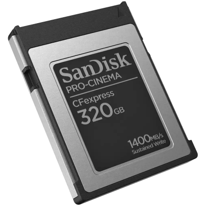 SANDISK PRO-CINEMA CFexpress Type B Card? 320GB, 1700MB/s Read, 1500MB/s Write, 1400MB/s min sustained write speed