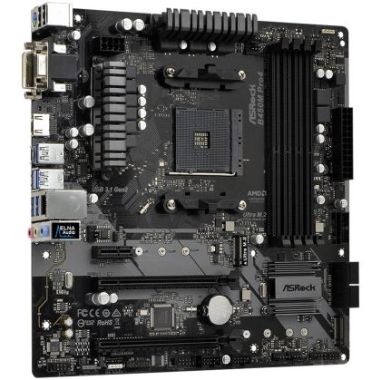 ASROCK Main Board Desktop B450M PRO4 (AM4 B450, 4xDDR4,PCIe 3.0 x16,PCIe 2.0 x1, M.2, 4 SATA3, Type -C, 7 USB,VGA, DVI, HDMI) mATX