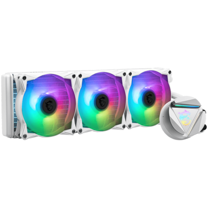 MSI MAG CORELIQUID 360R V2 WHITE Liquid Cooler, 3x 120mm ARGB 2000rpm PWM Fans, ARGB Block, Radiator Pump Design, Rotatable Blockhead, Intel LGA 115x/1200/1700/1366/2011/2066, AMD AM5/AM4/FM2+/FM2/FM1/AM3+/AM3/AM2+/AM2/TR4/sTRX4/SP3, 3Y Warranty