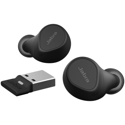 JABRA EVOLVE2 Buds MS, Cradle USB-A MS, Link 380 BT adapter USB-A MS, 30  cm USB-C to USB-A cable, Ear gels, wireless charging pad, warranty