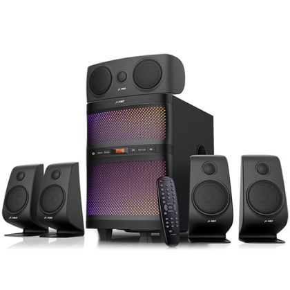 F&D F5060X 5.1 Multimedia Speakers, 135W RMS (15Wx5+60W), 5x1'' Tweeter + 5x3'' Satellites + 8'' Subwoofer, BT 5.0/AUX/USB/FM/SD card reader/Multi-color LED/LED Display/Remote Control/Wooden/Black