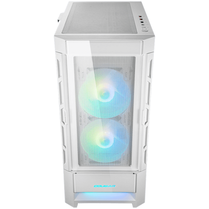 COUGAR DUOFACE RGB (White), Mid Tower, Tempered Glass + Mesh Front Panels, 3x 140 ARGB Fans, RGB Button, 4mm Tempered Glass, Mini ITX / Micro ATX / ATX, USB 3.0 x 2, USB 2.0 x 1, Mic + Audio x 1