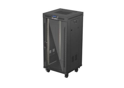 Комуникационен шкаф Lanberg Rack Cabinet 19" Free-Standing 24U/600X600 (FlAT Pack) With Glass Door LCD Black V2