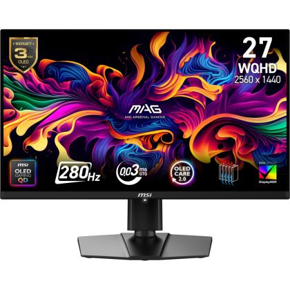 Монитор MSI MAG 271QP QD-OLED X28 Gaming Monitor, 26.5", 0.03ms, 280Hz, 2560x1440, G-SYNC, AMD FreeSync Premium Pro, AI Vision, Console Mode, ClearMR 15000, HDR True Black 400, Type-C(15W PD), DP(1.4a), 2xHDMI(2.1), Pivot, Heigh Adj., VESA 100, Black, 8.2
