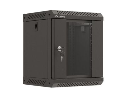 Комуникационен шкаф Lanberg rack cabinet 10" wall-mount 6U/300x300 (flat pack) with glass door black