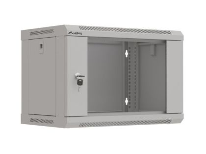 Комуникационен шкаф Lanberg rack cabinet 19" wall-mount 6U/540x350 (flat pack) with glass door grey