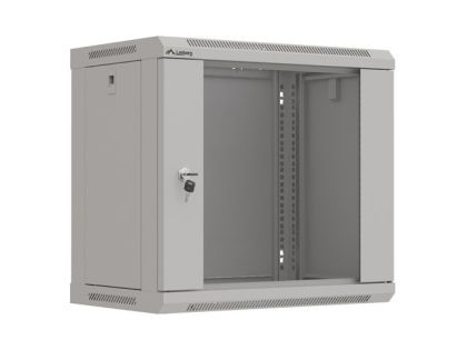Комуникационен шкаф Lanberg rack cabinet 19" wall-mount 9U/540x350 (flat pack) with glass door grey