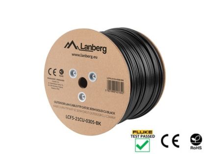 Кабел Lanberg LAN cable CAT.5e ftp 305m solid outdoor cu black fluke passed