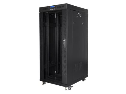 Комуникационен шкаф Lanberg rack cabinet 19" free-standing 27U/800x1200 (flat pack) with glass door lcd, Top with fan tray: included 4 fans, Black