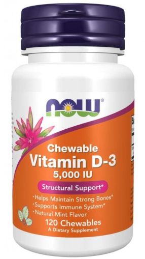 Now Foods NOW Витамин D 3 5000 IU 120 Дъвчащи Дражета (мента)