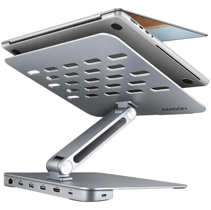 AXAGON HMC-STND ALU stand with HUB 5Gbps, for 10" - 16" laptops, adjustable, 3x USB-A, HDMI 4K/60Hz, GLAN, PD 100W, USB-C input