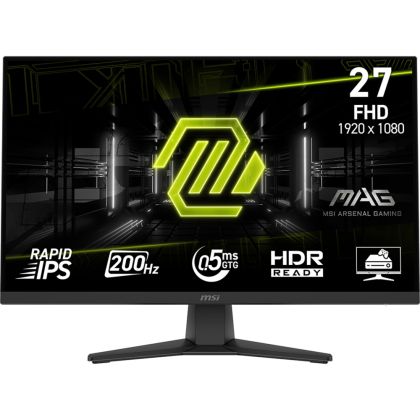 Монитор MSI MAG 272F Gaming Monitor, 27", 0.5ms, 200Hz Rapid IPS, 1920x1080, AMD FreeSync Premium, AI Vision, Console Mode, HDR Ready, 300nits AG, 1.07B, 1000:1, 100M:1, DP(1.2a), HDMI(2.0b), Headphone-out, Tilt, VESA 100, Internal PSU, Black, 3.9kg