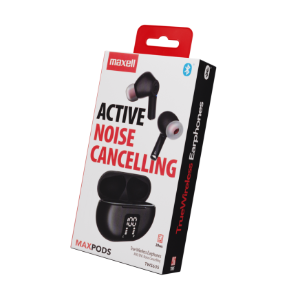 Блутут безжични  слушалки тапи MAXPODS active noise cancelling black  MAXELL Truewireless