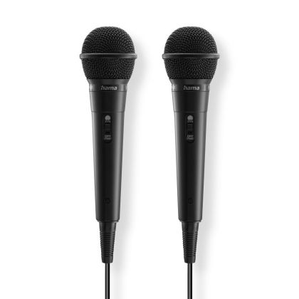 HAMA Аудио динамични микрофони “Karaoke”, Комплект 2 бр. с кабел жак 2,5 м + адаптер, вкл./изкл.