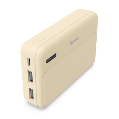 HAMA Външна батерия "Pocket 10", 10000 mAh, Изходи: 2x USB-A, бежов