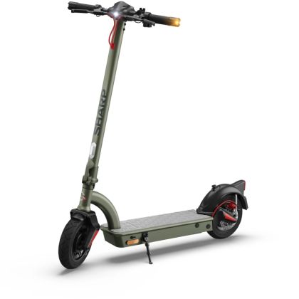 Електрически скутер Sharp Electric Scooter, Range per charge: 35 km, 350W Motor, LED Display, e-ABS, USB Charging Port, Bluetooth, IPX4 certification, 10" Pneumatic tyre, Triple brake system, Rear Suspension, Max load: 120 kg, Olive Gray