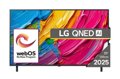 Телевизор LG 55QNED80A3A, 55" 4K QNED HDR Smart TV, 3840x2160, DVB-T2/C/S2, Alpha 7 AI Processor, HDR10 / HLG, webOS 25 ThinQ, VRR / ALLM / HGiG, 4K Upscaling, WiFi 5, Voice Controll, Bluetooth 5.1, AirPlay 2, LAN, CI, HDMI, SPDIF, Google Cast, 2 pole Sta