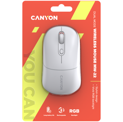 Безжична мишка Canyon OnClick 22 1600DPI Bluetooth 2.4GHz USB-C бяла (CNS-CMSW22SW)