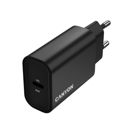 Зарядно устройство Canyon OnCharge 30W USB-C Power Delivery Черен (CNE-CHA30CLB)