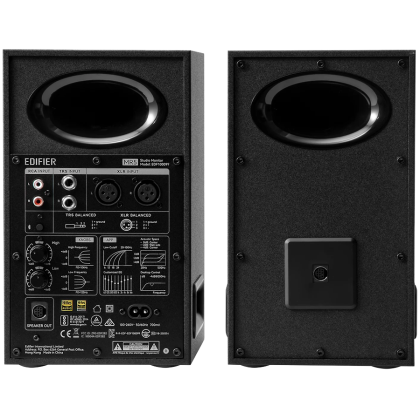Edifier MR5 Active Studio Monitors (Tri-amped), BT V6.0, Balanced XLR, Balanced TRS, RCA and AUX, with headphone output, 5-inch woofers, 3.75-inch mid-range drivers, and 1-inch silk dome tweeters, 110W (RMS), Room Acoustic Compensation, Black