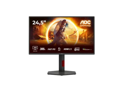 Монитор AOC Q25G4SR, 24.5" IPS WLED, 2560x1440@300Hz, 1ms GtG, 0.3ms MPRT, 400cd m/2, 1000:1, 80M:1, Adaptive Sync, FlickerFree, Low Blue Light, 2Wx2, Tilt, Height Adjust, Pivot, Swivel, 2xHDMI, DP