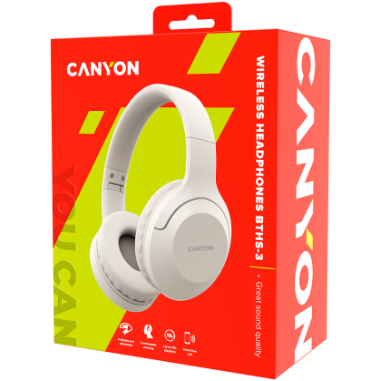 Безжични слушалки Canyon BTHS-3 Bluetooth 5.1 40mm говорители Бежов (CNS-CBTHS3BE)