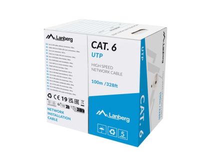 Кабел Lanberg LAN cable CAT.6 utp 100m solid cu grey cpr + fluke passed