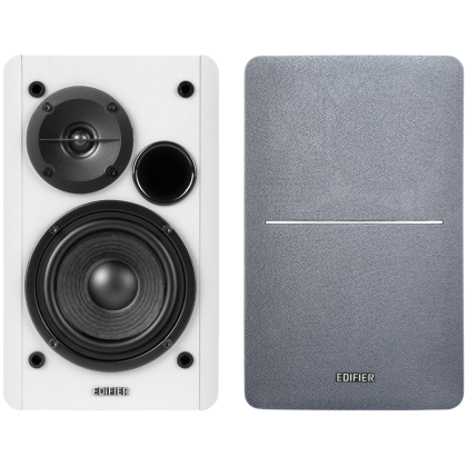 Edifier R1280T 2.0 Bookshelf Speakers, RCA, 0.5-inch Tweeters, 4-inch Drivers, 42W (RMS), Control Knobs and Remote Control, White