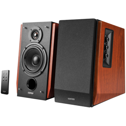 Edifier R1700BT 2.0 Bookshelf Speakers, BT V5.1, RCA, 0.75-inch Tweeters, 4-inch Drivers, 66W (RMS), Control Knobs and Remote Control, Brown