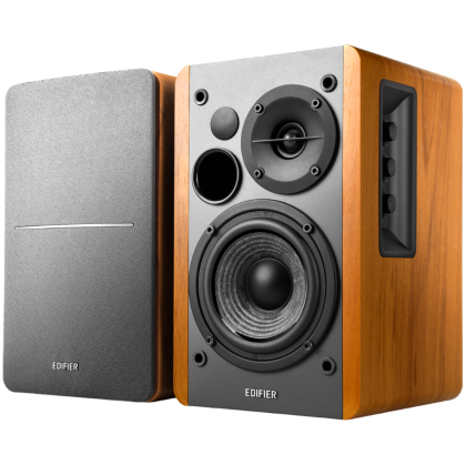 Edifier R1280T 2.0 Bookshelf Speakers, RCA, 0.5-inch Tweeters, 4-inch Drivers, 42W (RMS), Control Knobs and Remote Control, Brown