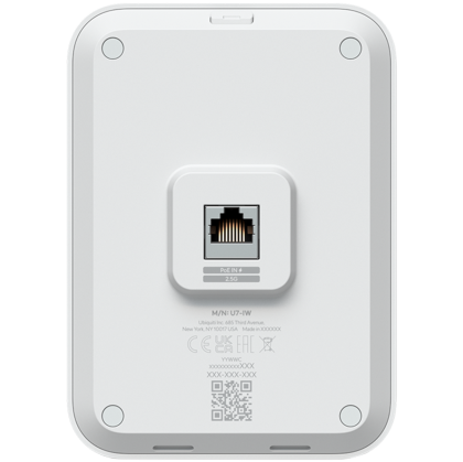 Ubiquiti UniFin U70IW Wall mounted WiFi 7 AP with 4 spatial streams and an integreated 2.5GbE PoE switch desined for hospitality enviorments